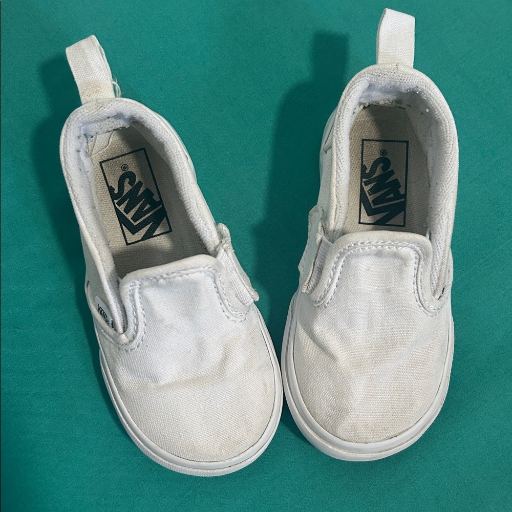 VANS Toddler White Slip-On w/ Velcro strap sz:7 - Picture 2 of 9